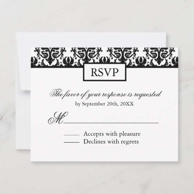 Tarjetas de respuesta de Damask en blanco y negro  (Anverso)
