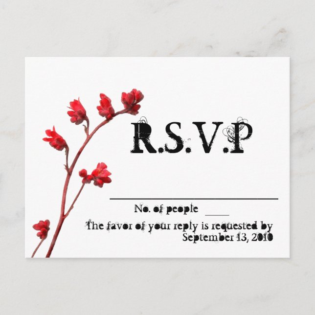 Tarjetas de respuesta de flor roja R.S.V.P. (Anverso)