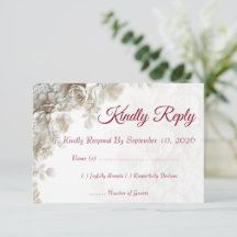 Tarjetas de respuesta de flores beige azul polvori