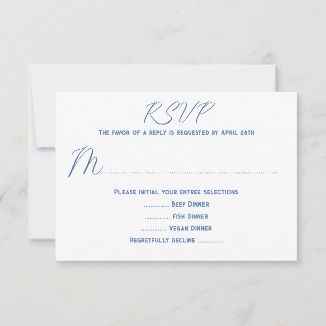 Tarjetas de respuesta de menú de boda blanca (Anverso)