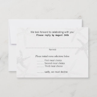 Tarjetas de respuesta de menú de boda en la playa 