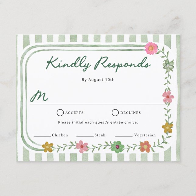 Tarjetas de respuesta de rayas florales (Anverso)