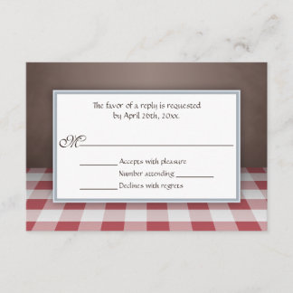 Tarjetas de respuesta de Red Gingham Brown RSVP