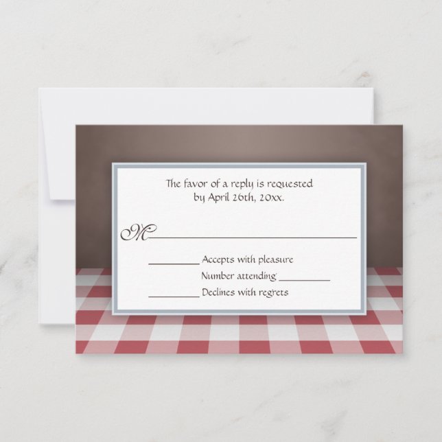 Tarjetas de respuesta de Red Gingham Brown RSVP (Anverso)