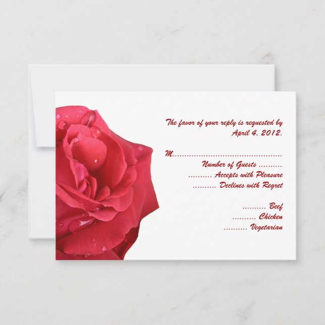 Tarjetas de respuesta de rosa rojo brillante con o (Anverso)