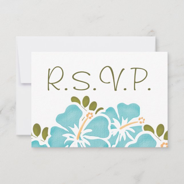 TARJETAS DE RESPUESTA DEL BODA AZUL HIBISCUS RSVP (Anverso)