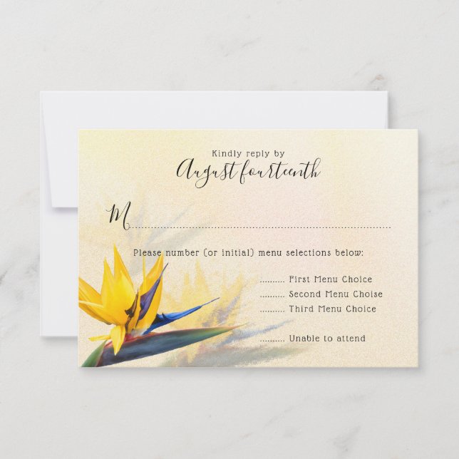 Tarjetas de respuesta del menú Boda de Hawái Ave d (Anverso)