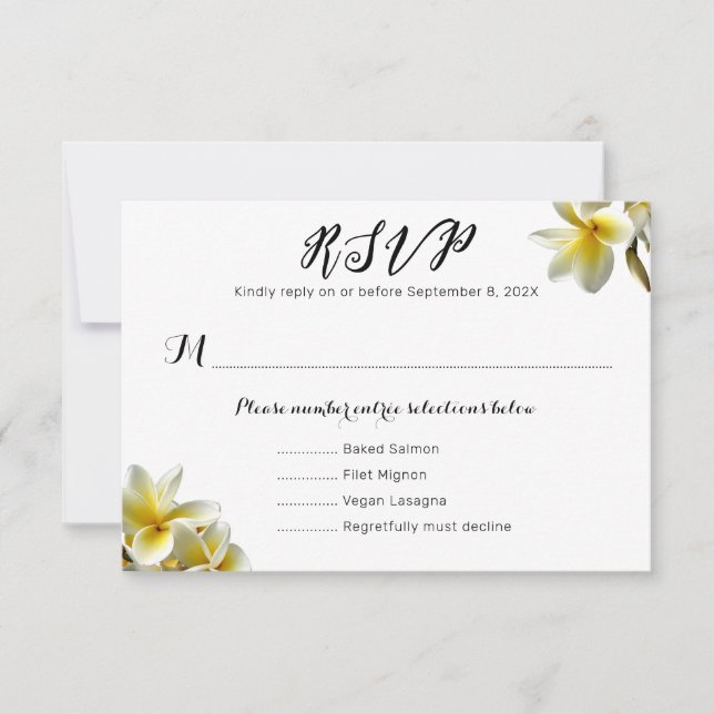 Tarjetas de respuesta del menú Boda de Plumeria am (Anverso)