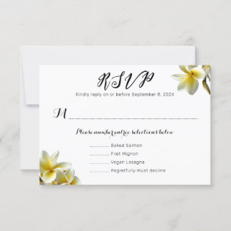 Tarjetas de respuesta del menú Boda de Plumeria am