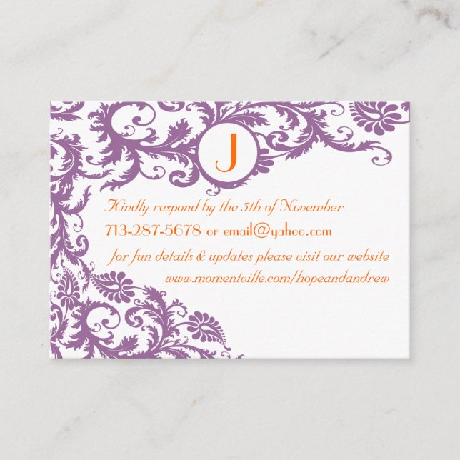Tarjetas de respuesta del Naranja de Plum Damask y (Anverso)