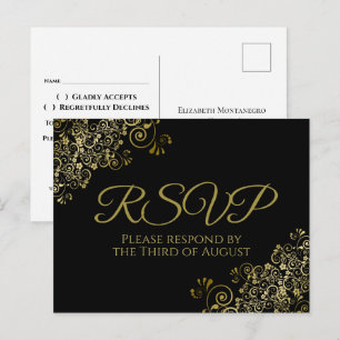 Tarjetas de respuesta doradas Chic y rizos en RSVP