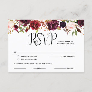 Tarjetas de respuesta floral de Borgoña RSVP