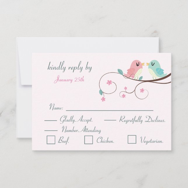 tarjetas de respuesta floral de pájaros de amor ro (Anverso)