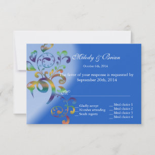 Tarjetas de respuesta floral tropical azul