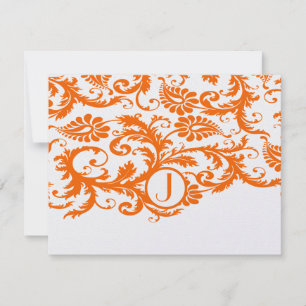Tarjetas de respuesta Funky Damask de naranja