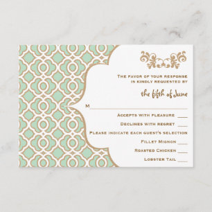 Tarjetas de respuesta marroquí Mint Green Gold