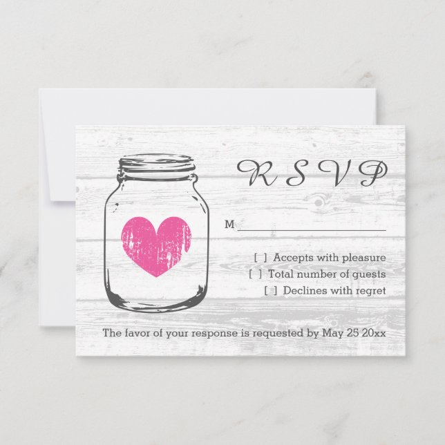 Tarjetas de respuesta nupcial RSVP para tarro de m (Anverso)