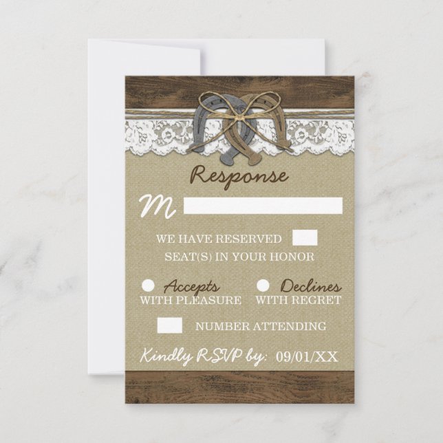 Tarjetas de respuesta para boda con herraduras de  (Anverso)