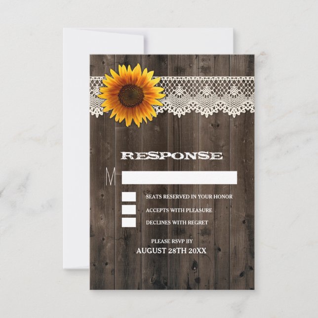 Tarjetas de respuesta para boda de girasol de made (Anverso)
