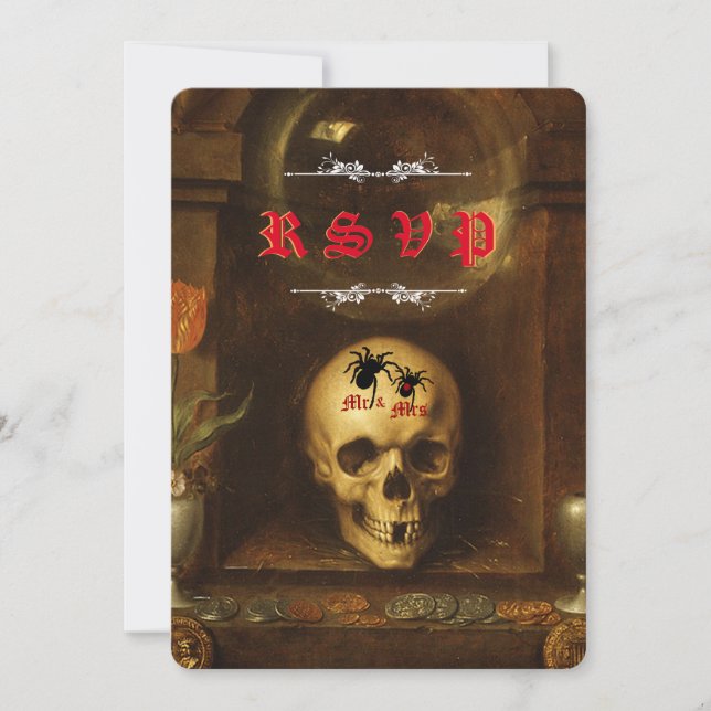 Tarjetas de respuesta para boda de Halloween gótic (Anverso)