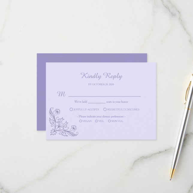 Tarjetas de Respuesta para Boda de Lavanda Floral  (Anverso/Reverso In Situ)