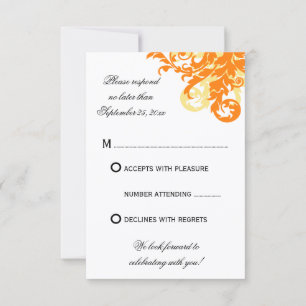 Tarjetas de respuesta para boda de otoño naranja y