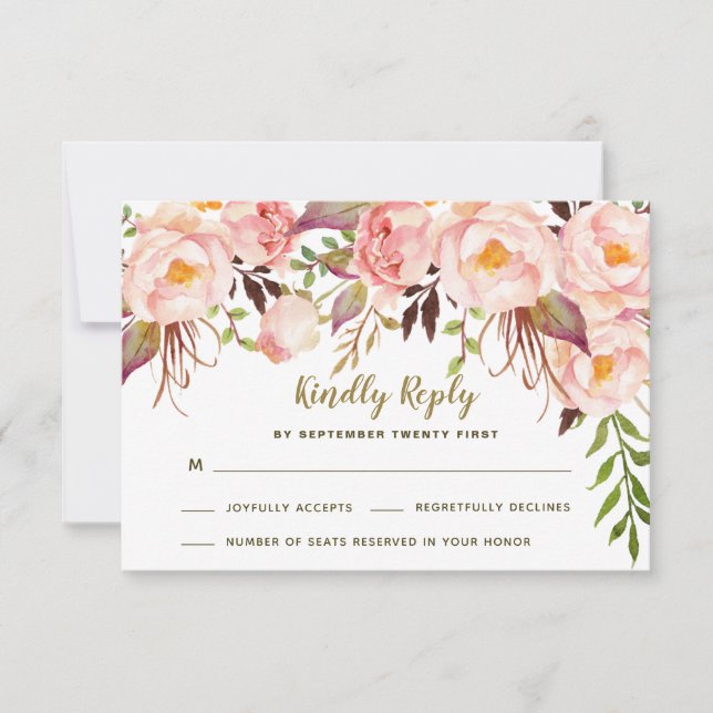 Tarjetas de respuesta para boda de peonía rosa con (Anverso)