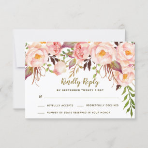 Tarjetas de respuesta para boda de peonía rosa con