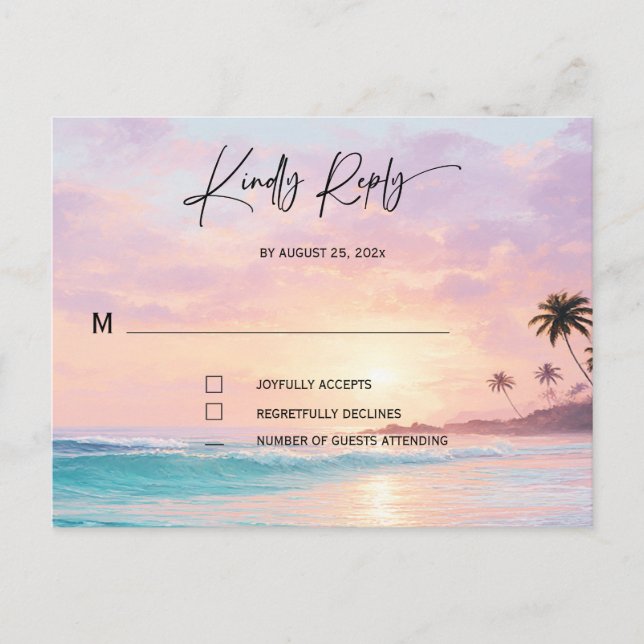Tarjetas de respuesta para boda en la playa (Anverso)