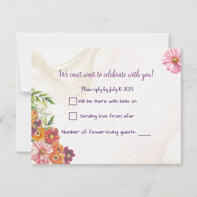 Tarjetas de Respuesta para Boda Romántica de Flore (Anverso)