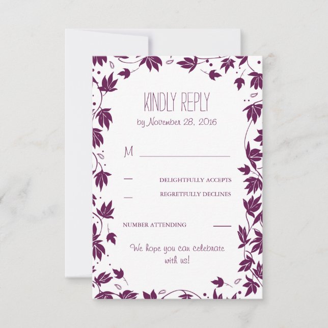 Tarjetas de respuesta para bodas con hojas del jar (Anverso)