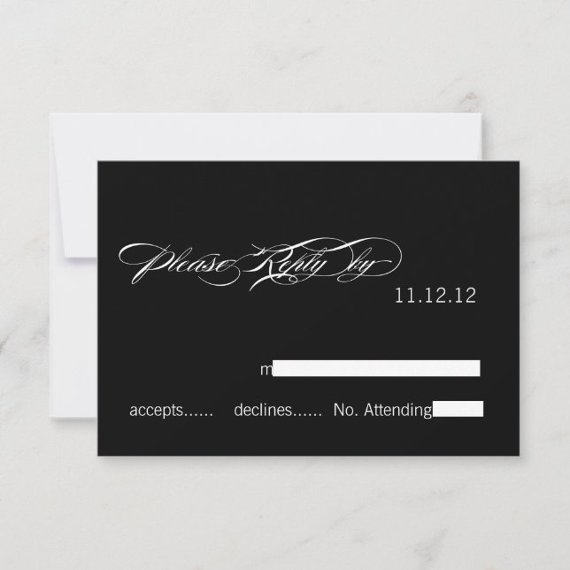 Tarjetas de respuesta para bodas modernas negro y  (Anverso)