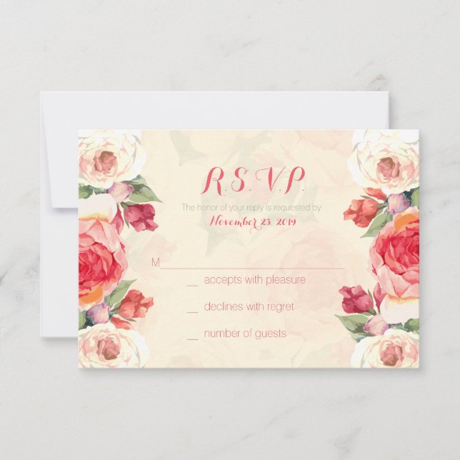 Tarjetas de respuesta Peachy Peonies (Anverso)