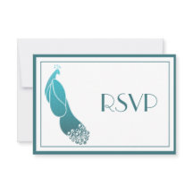 Tarjetas de respuesta RSVP Art Deco Pavo Real en V
