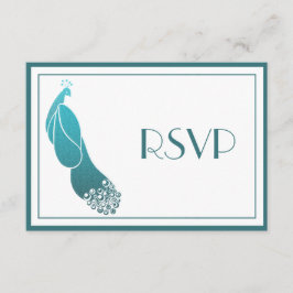Tarjetas de respuesta RSVP Art Deco Pavón en verde