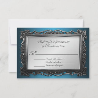 Tarjetas de respuesta RSVP azul de marco gótico