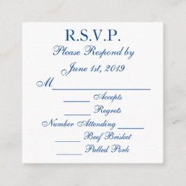 Tarjetas de respuesta RSVP azules y blancas