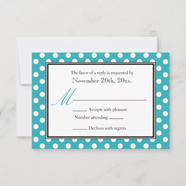 Tarjetas de respuesta RSVP blanco y turquesa de pu (Anverso)