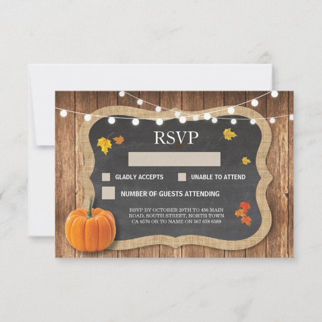 Tarjetas de respuesta RSVP Boda Rustic Chalk Pumpk (Anverso)