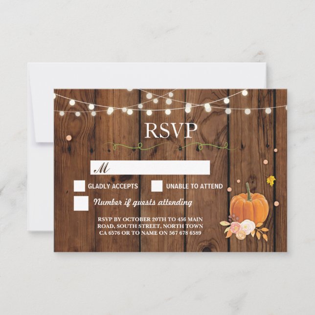 Tarjetas de respuesta RSVP Boda Rustic Wood (Anverso)