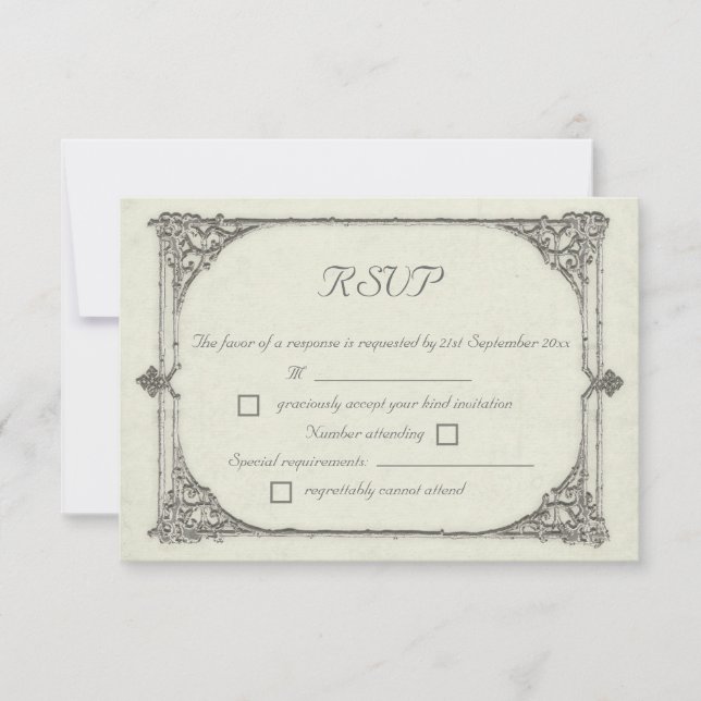 Tarjetas de respuesta RSVP con estilo de marco ant (Anverso)