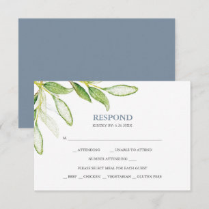 Tarjetas de respuesta RSVP de acuarela con vegetac