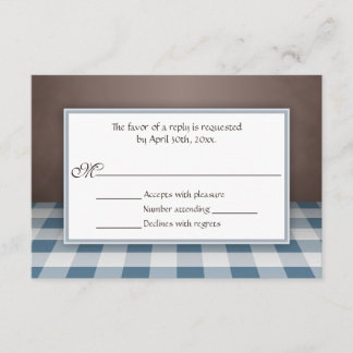 Tarjetas de respuesta RSVP de Blue Gingham Brown