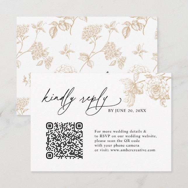 Tarjetas de respuesta RSVP de boda con código QR f (Anverso / Reverso)