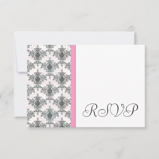 Tarjetas de respuesta RSVP de boda con damasco neg (Anverso)