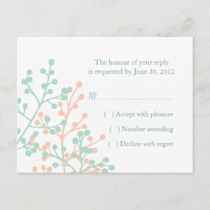 Tarjetas de respuesta RSVP de Boda Verde y Coral d