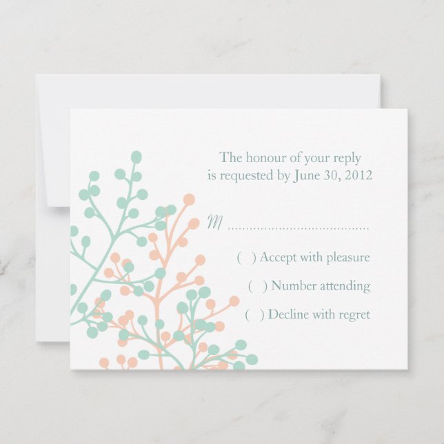 Tarjetas de respuesta RSVP de Boda Verde y Coral d (Anverso)