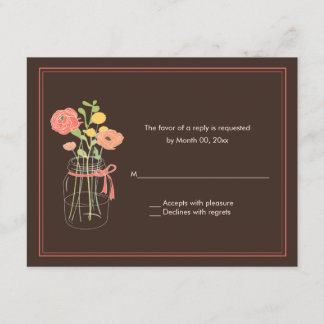 Tarjetas de respuesta RSVP de Brown y Coral Mason