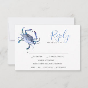 Tarjetas de respuesta RSVP de cangrejo azul claro 