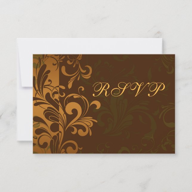 Tarjetas de respuesta RSVP de Chestnut Brown Gold/ (Anverso)